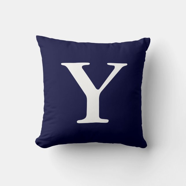 Navy Blue White Monogrammed Y Sierkussen (Voorkant)
