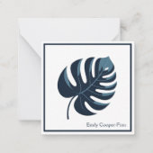 Navy Blue & White Monstera Leaf Flat Note Kaart Notitiekaartje (Voorkant)