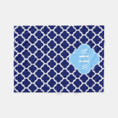 Navy Blue White Moroccan #5 Sky Blue Name Monogram Fleece Deken (Voorkant (Horizontaal))