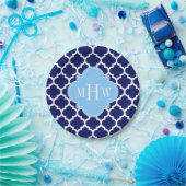 Navy Blue White Moroccan #5 Sky Blue Name Monogram Papieren Bordje (Feest)