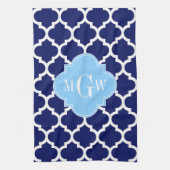 Navy Blue White Moroccan #5 Sky Blue Name Monogram Theedoek (Verticaal)