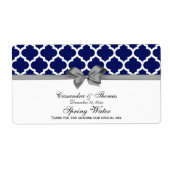 Navy Blue, White Moroccan Grey Party Water Label (Voorkant)
