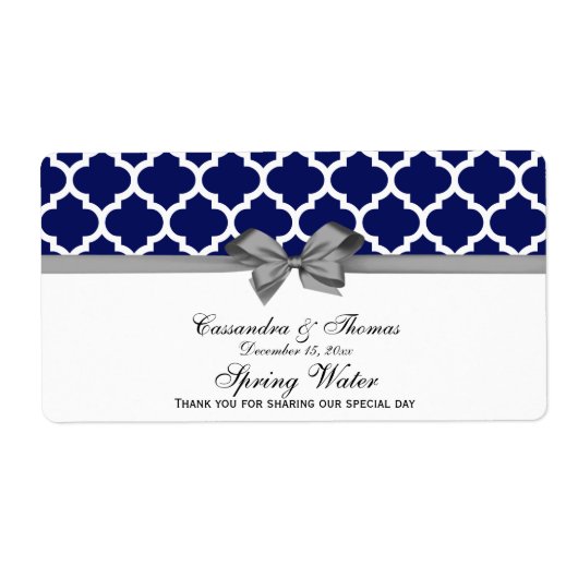 Navy Blue, White Moroccan Grey Party Water Label (Voorkant)