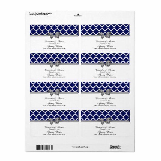 Navy Blue, White Moroccan Grey Party Water Label (Full Sheet)