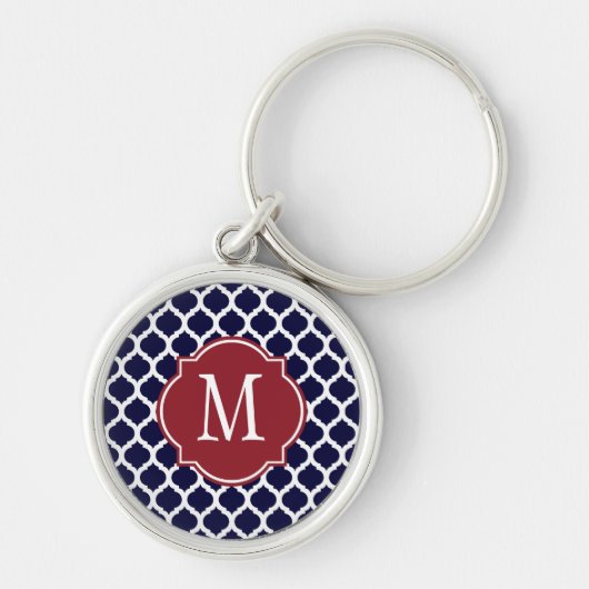 Navy Blue & White Moroccan Pattern Sleutelhanger (Voorkant)