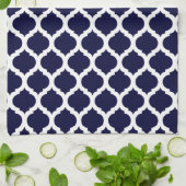 Navy Blue & White Moroccan Pattern Towel Theedoek (Gevouwen)