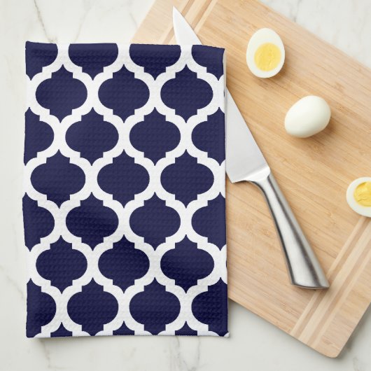 Navy Blue & White Moroccan Pattern Towel Theedoek (Quarter Fold)