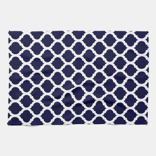 Navy Blue & White Moroccan Pattern Towel Theedoek (Horizontaal)