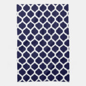Navy Blue & White Moroccan Pattern Towel Theedoek (Verticaal)