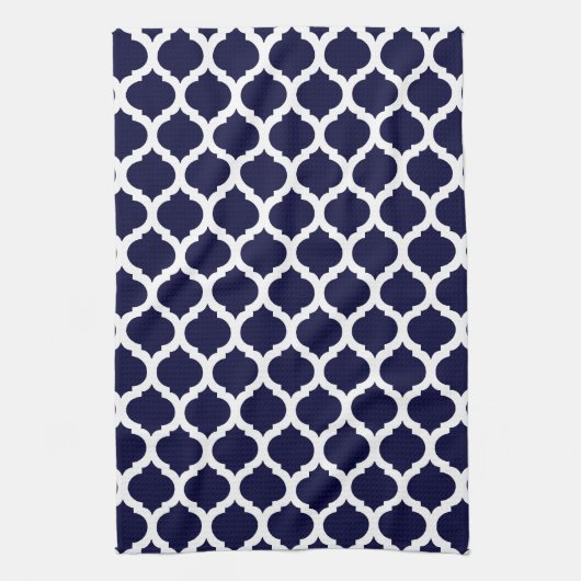 Navy Blue & White Moroccan Pattern Towel Theedoek (Verticaal)