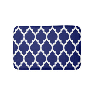 Navy Blue White Moroccan Quatrefoil Pattern #4 Badmat