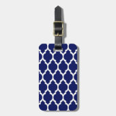 Navy Blue White Moroccan Quatrefoil Pattern #4 Bagagelabel (Voorkant verticaal)