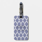 Navy Blue White Moroccan Quatrefoil Pattern #4 Bagagelabel (Achterkant verticaal)