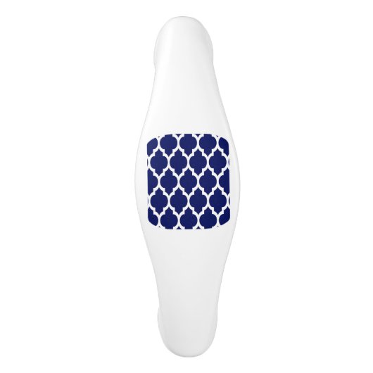 Navy Blue White Moroccan Quatrefoil Pattern #4 Keramische Kastgreep (Voorkant)
