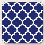 Navy Blue White Moroccan Quatrefoil Pattern #5 Bier Onderzetter (Voorkant)