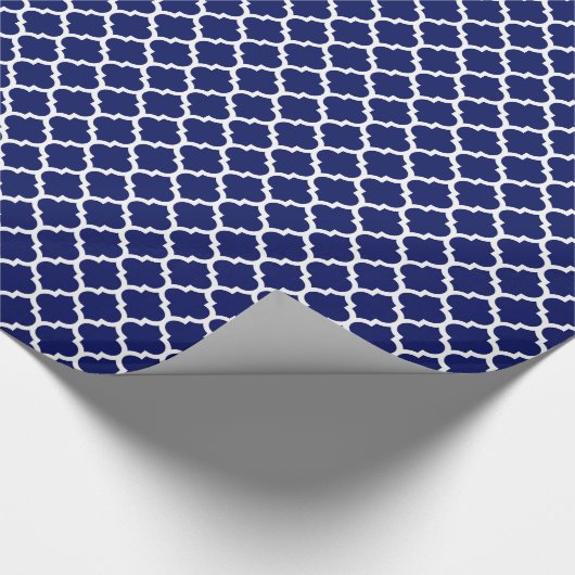 Navy Blue White Moroccan Quatrefoil Pattern #5 Cadeaupapier (Hoek)