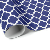 Navy Blue White Moroccan Quatrefoil Pattern #5 Cadeaupapier (Rol Hoek)