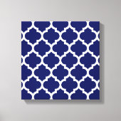 Navy Blue White Moroccan Quatrefoil Pattern #5 Canvas Afdruk (Voorkant)