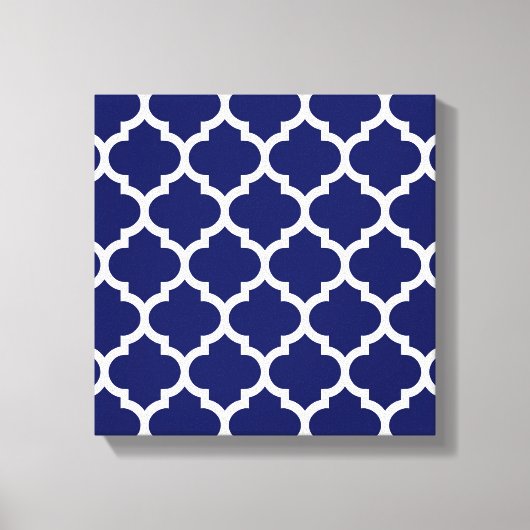 Navy Blue White Moroccan Quatrefoil Pattern #5 Canvas Afdruk (Voorkant)