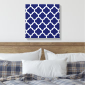 Navy Blue White Moroccan Quatrefoil Pattern #5 Canvas Afdruk (Insitu (Slaapkamer))