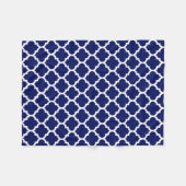 Navy Blue White Moroccan Quatrefoil Pattern #5 Fleece Deken (Voorkant (Horizontaal))