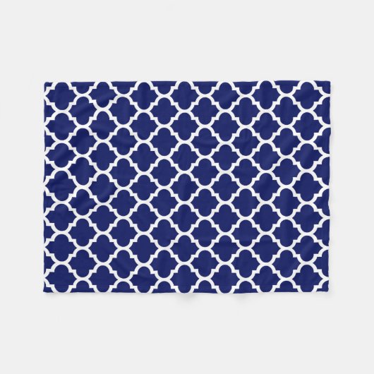Navy Blue White Moroccan Quatrefoil Pattern #5 Fleece Deken (Voorkant (Horizontaal))