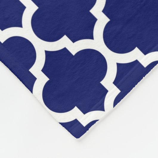 Navy Blue White Moroccan Quatrefoil Pattern #5 Fleece Deken (Hoek)