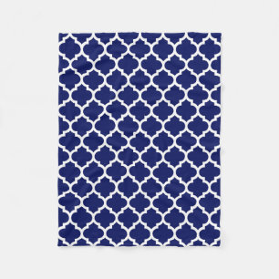 Navy Blue White Moroccan Quatrefoil Pattern #5 Fleece Deken