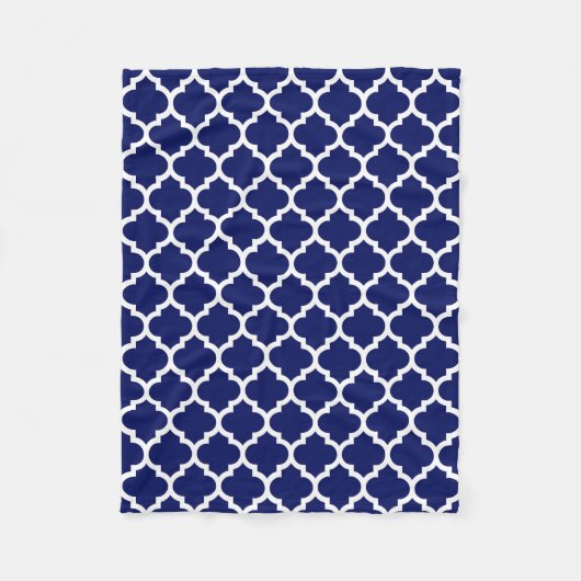 Navy Blue White Moroccan Quatrefoil Pattern #5 Fleece Deken (Voorkant)
