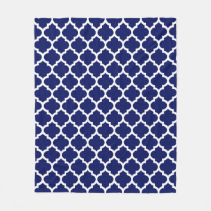 Navy Blue White Moroccan Quatrefoil Pattern #5 Fleece Deken