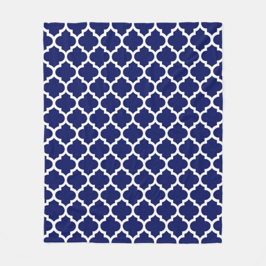 Navy Blue White Moroccan Quatrefoil Pattern #5 Fleece Deken (Voorkant)