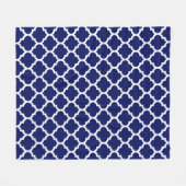 Navy Blue White Moroccan Quatrefoil Pattern #5 Fleece Deken (Voorkant (Horizontaal))