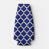 Navy Blue White Moroccan Quatrefoil Pattern #5 Flesjeskoeler (Voorkant)