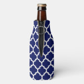 Navy Blue White Moroccan Quatrefoil Pattern #5 Flesjeskoeler (Fles Achterkant)