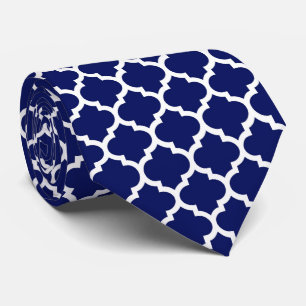 Navy Blue White Moroccan Quatrefoil Pattern #5 Stropdas