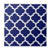 Navy Blue White Moroccan Quatrefoil Pattern #5 Tegeltje (Voorkant)
