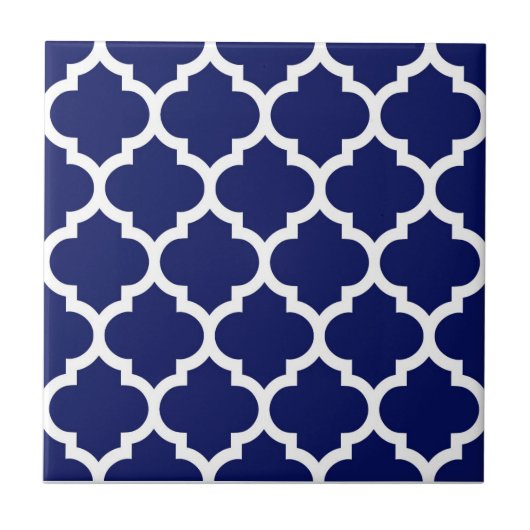Navy Blue White Moroccan Quatrefoil Pattern #5 Tegeltje (Voorkant)