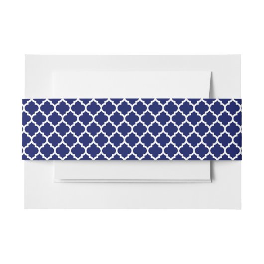 Navy Blue White Moroccan Quatrefoil Pattern #5 Uitnodigingen Wikkel (Voorkant Voorbeeld)