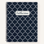 Navy Blue & White Moroccan Trellis Pattern Notitieboek (Voorkant)