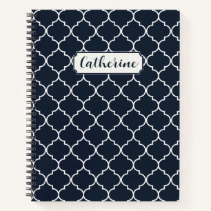 Navy Blue & White Moroccan Trellis Pattern Notitieboek