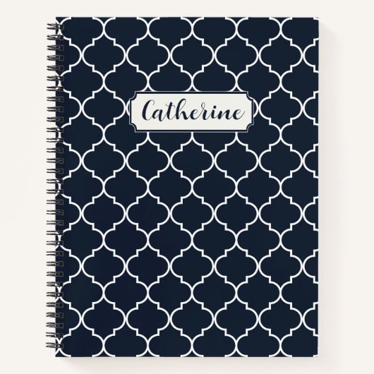 Navy Blue & White Moroccan Trellis Pattern Notitieboek (Voorkant)