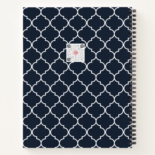 Navy Blue & White Moroccan Trellis Pattern Notitieboek (Achterkant)