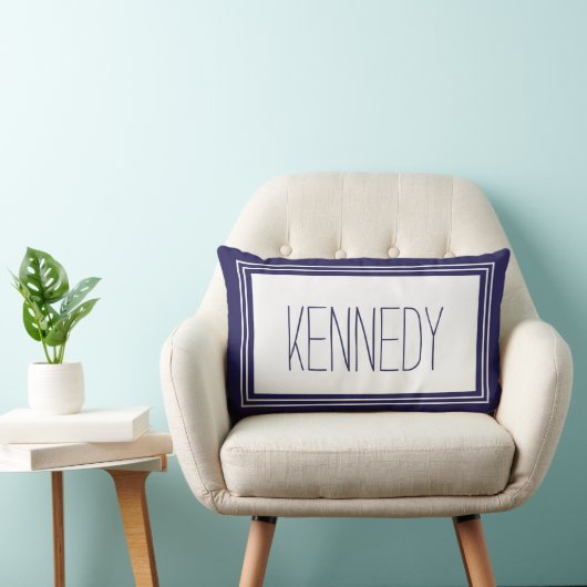 Navy Blue White - naam op aangepast monogram Kussen (Stoel)