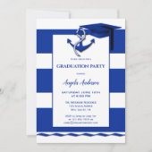 Navy Blue White Nautical Afstuderen Invitation Kaart (Voorkant)
