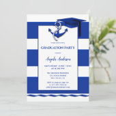 Navy Blue White Nautical Afstuderen Invitation Kaart (Staand voorkant)