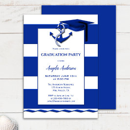 Navy Blue White Nautical Afstuderen Invitation Kaart