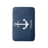 Navy Blue White Nautical Anchor gepersonaliseerd Badmat (Voorkant Verticaal)
