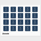 Navy Blue White Nautical Anchor Wedding Vierkante Sticker (Vel)