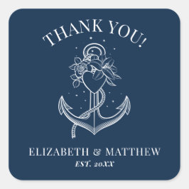 Navy Blue White Nautical Anchor Wedding Vierkante Sticker