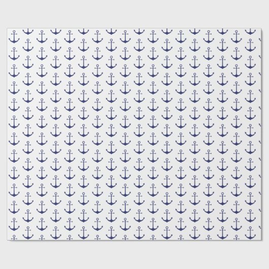 Navy Blue white nautical ankerpatroon Cadeaupapier (Vlak)